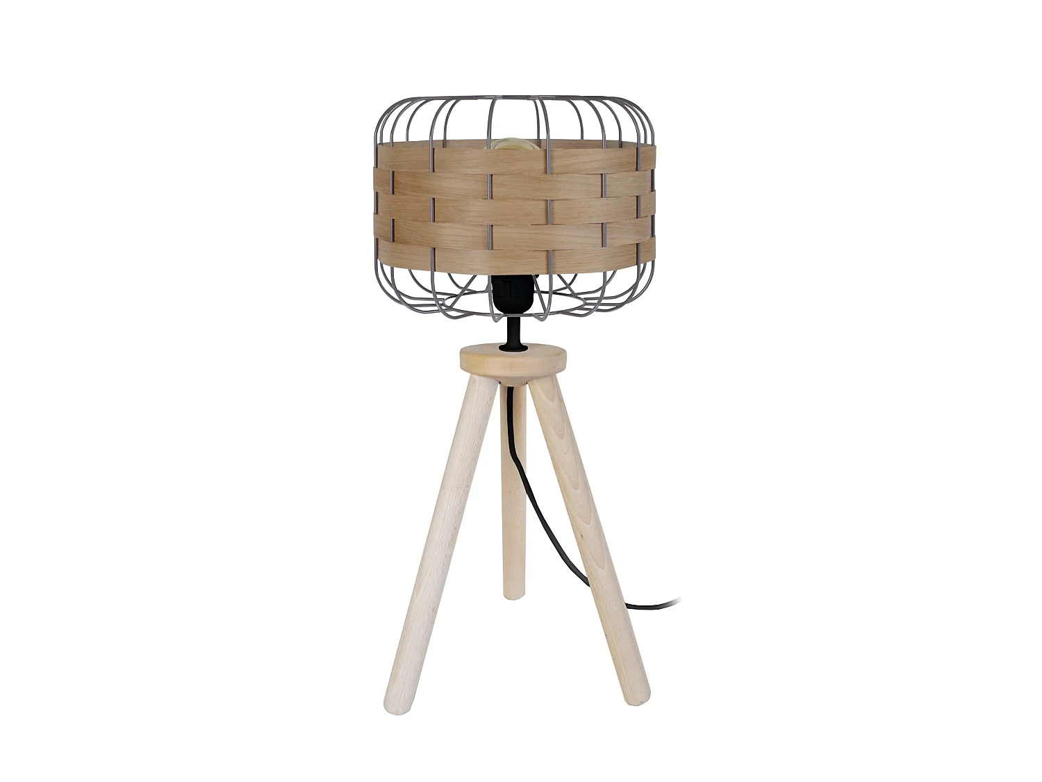 TRESSÉ.BAGO R - Lampe a poser trépied bois naturel  et taupe et bois Chêne