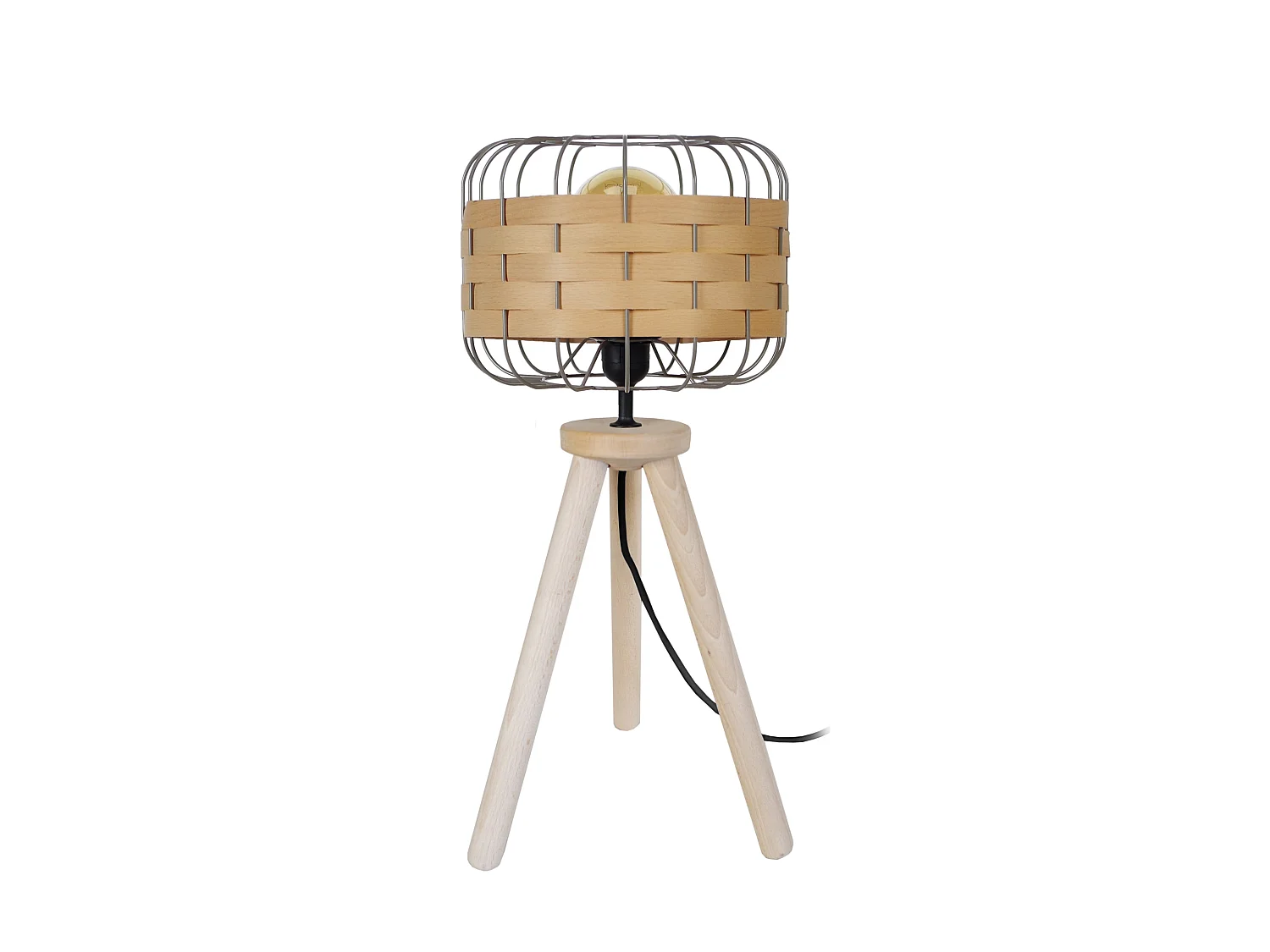 TRESSÉ.BAGO R - Lampe a poser trépied bois naturel  et taupe et bois Hêtre
