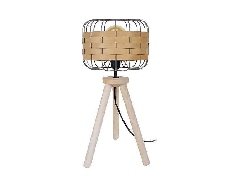 TRESSÉ.BAGO R - Lampe a poser trépied bois naturel  et taupe et bois Hêtre