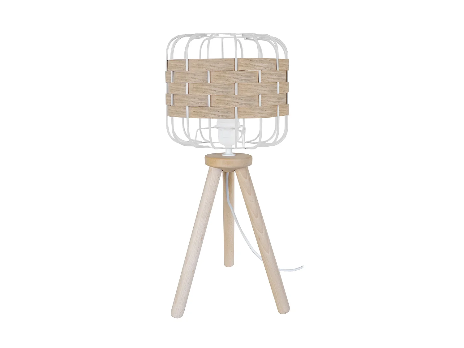 TRESSÉ.BAGO R - Lampe a poser trépied bois naturel et blanc