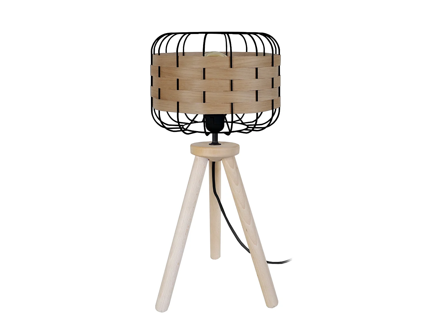 TRESSÉ.BAGO R - Lampe a poser trépied bois naturel et noir