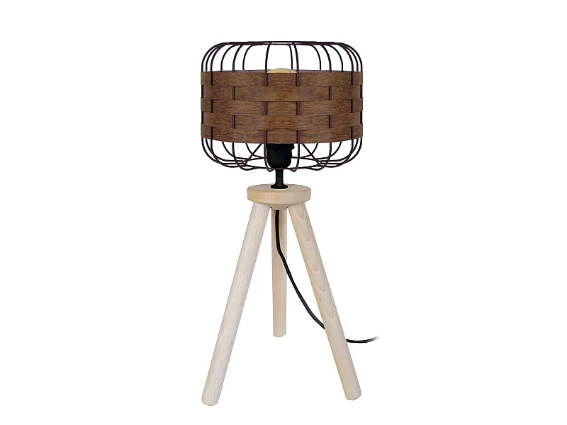TRESSÉ.BAGO R - Lampe a poser trépied bois naturel et marron et Sucupira