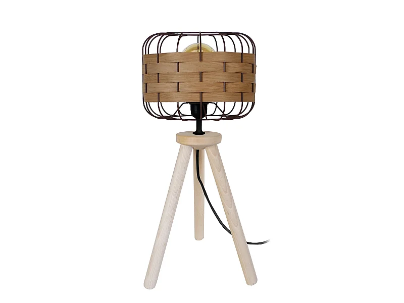 TRESSÉ.BAGO R - Lampe a poser trépied bois naturel  et marron et bois Chêne