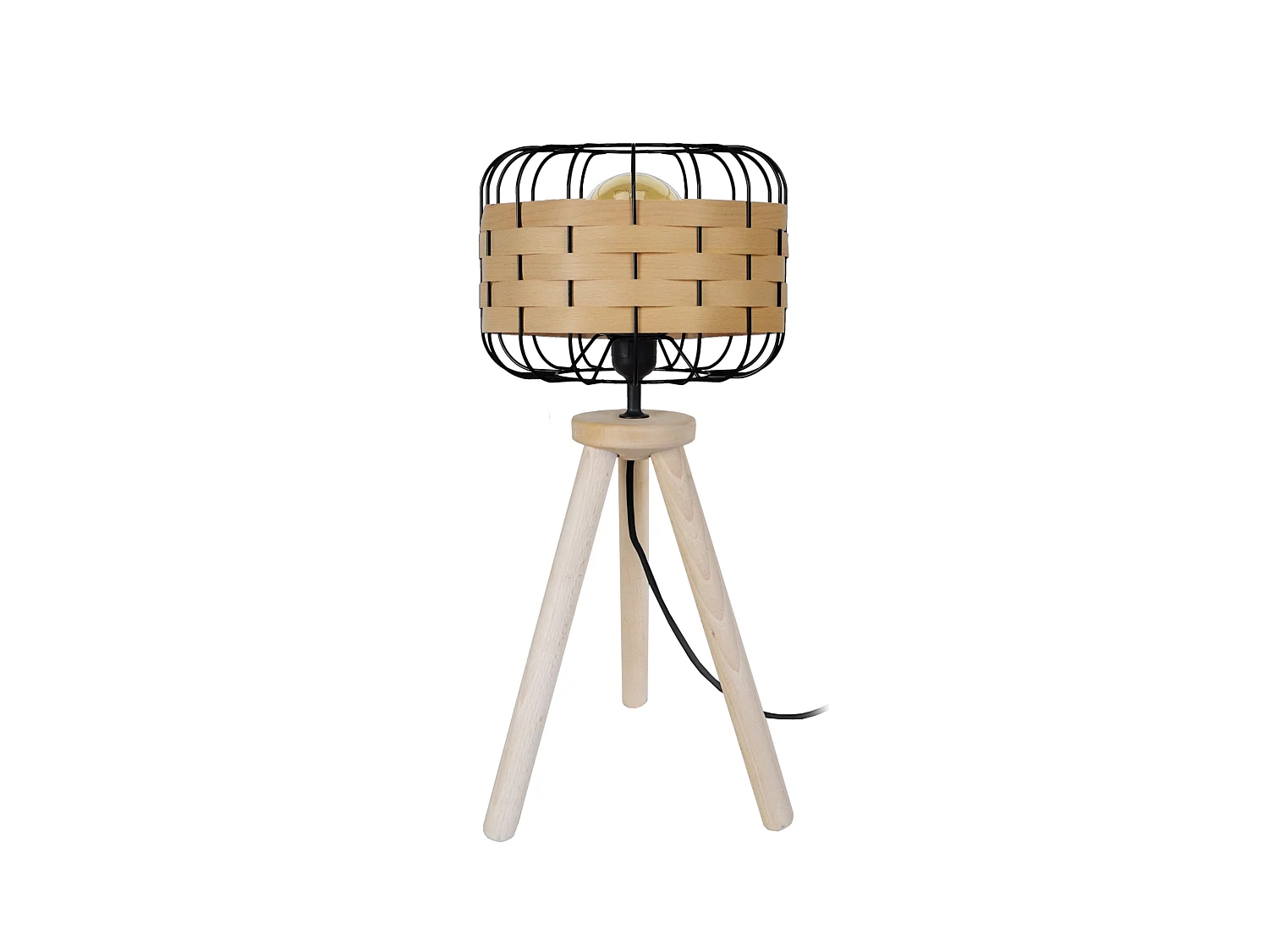 TRESSÉ.BAGO R - Lampe a poser trépied bois naturel et noir