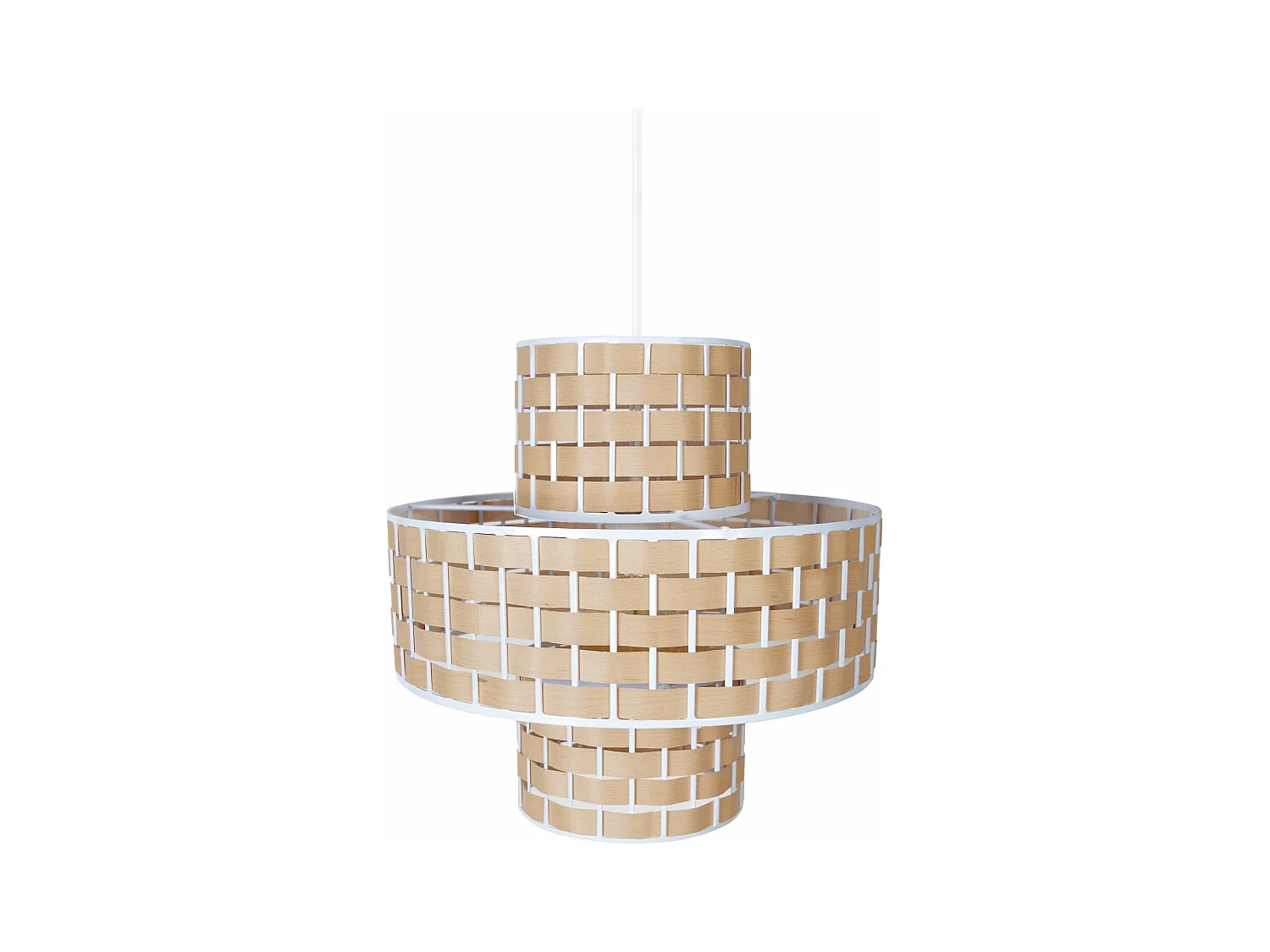 Suspension métal blanc bois chêne 97 cm.