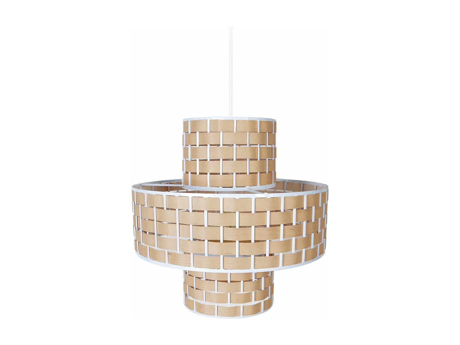 Suspension métal blanc bois chêne 97 cm.