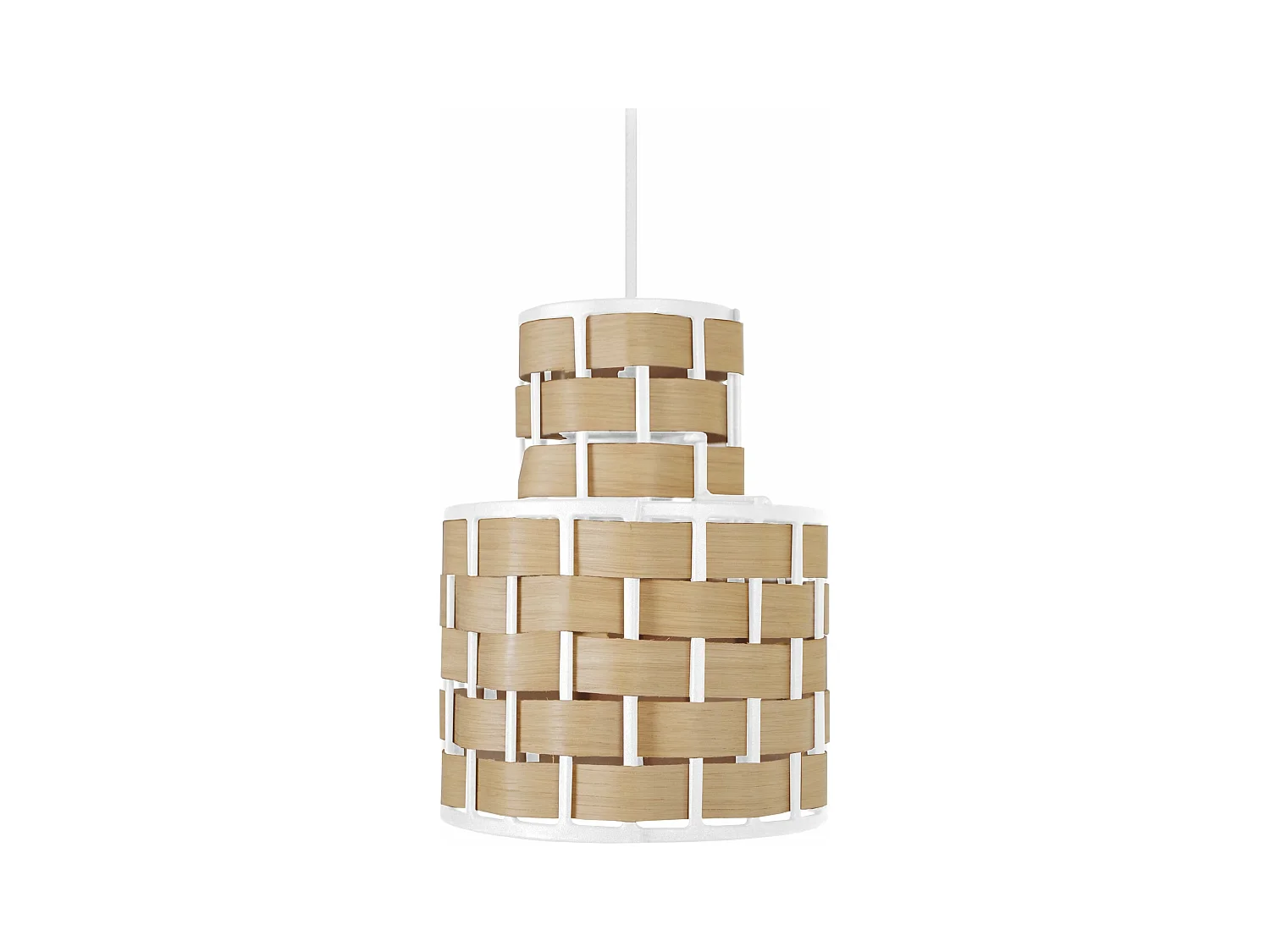 Suspension métal blanc bois chêne 80 cm.