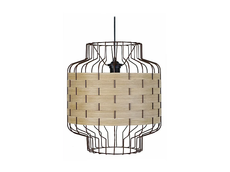 Suspensão TOSEL  TRESSÉ PEGU metal e madeira cilindro madeira bege D25 x  H85  cm