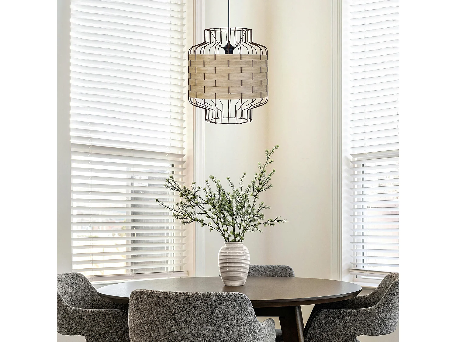 Suspensão TOSEL  TRESSÉ PEGU metal e madeira cilindro madeira bege D25 x  H85  cm