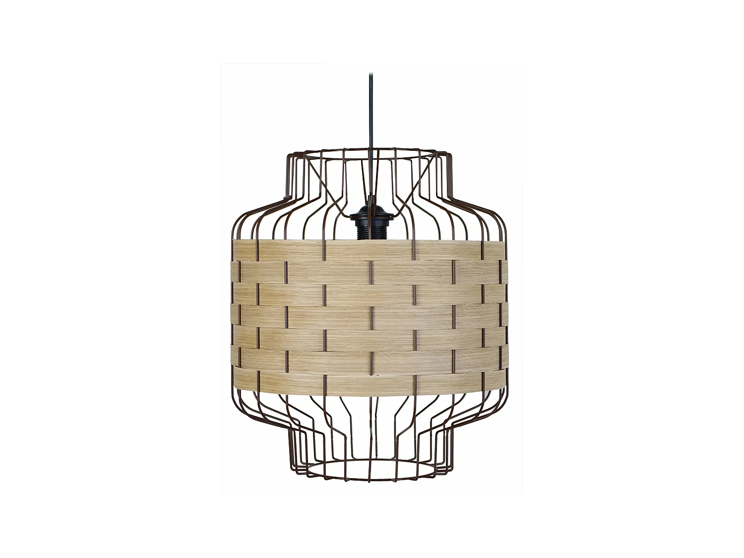 Suspension métal blanc bois hêtre 100 cm.