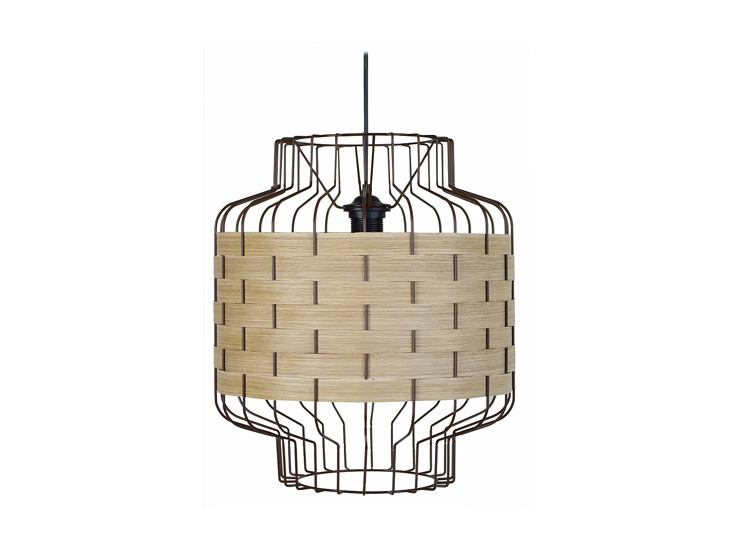 Suspension métal blanc bois hêtre 100 cm.