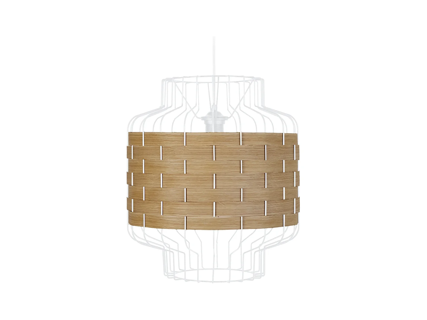 Suspension métal blanc bois chêne 100 cm.