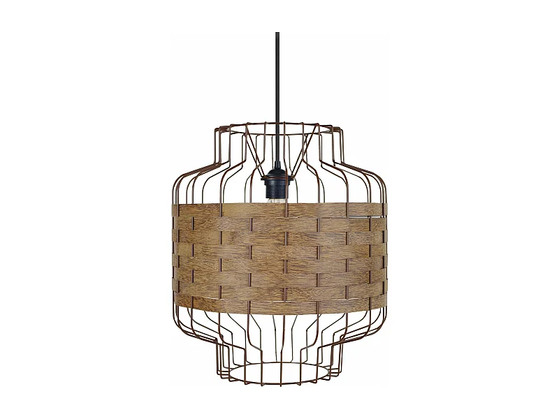 Suspensão TOSEL  TRESSÉ PEGU metal e madeira cilindro sucupira D40 x  H110  cm