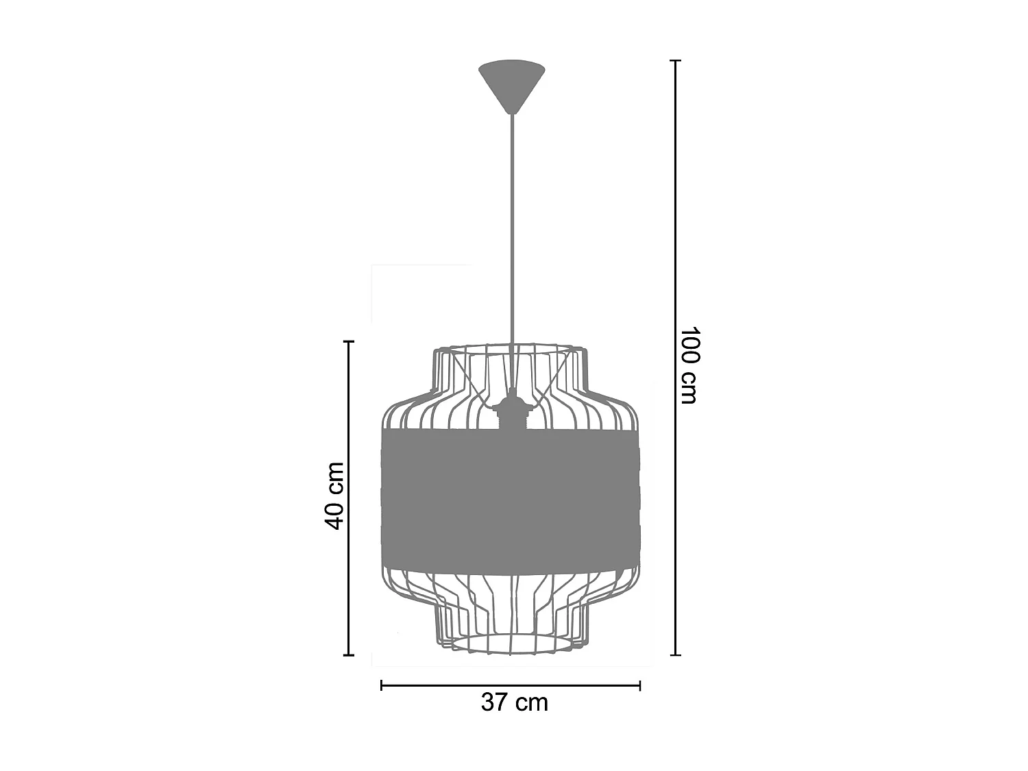 Suspensão TOSEL  TRESSÉ PEGU metal e madeira cilindro sucupira D40 x  H110  cm