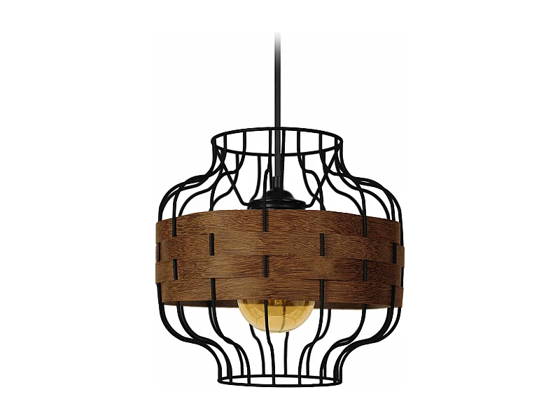 Suspensão TOSEL  TRESSÉ RANGOON A metal e madeira cilindro madeira amarelada D25 x  H80  cm