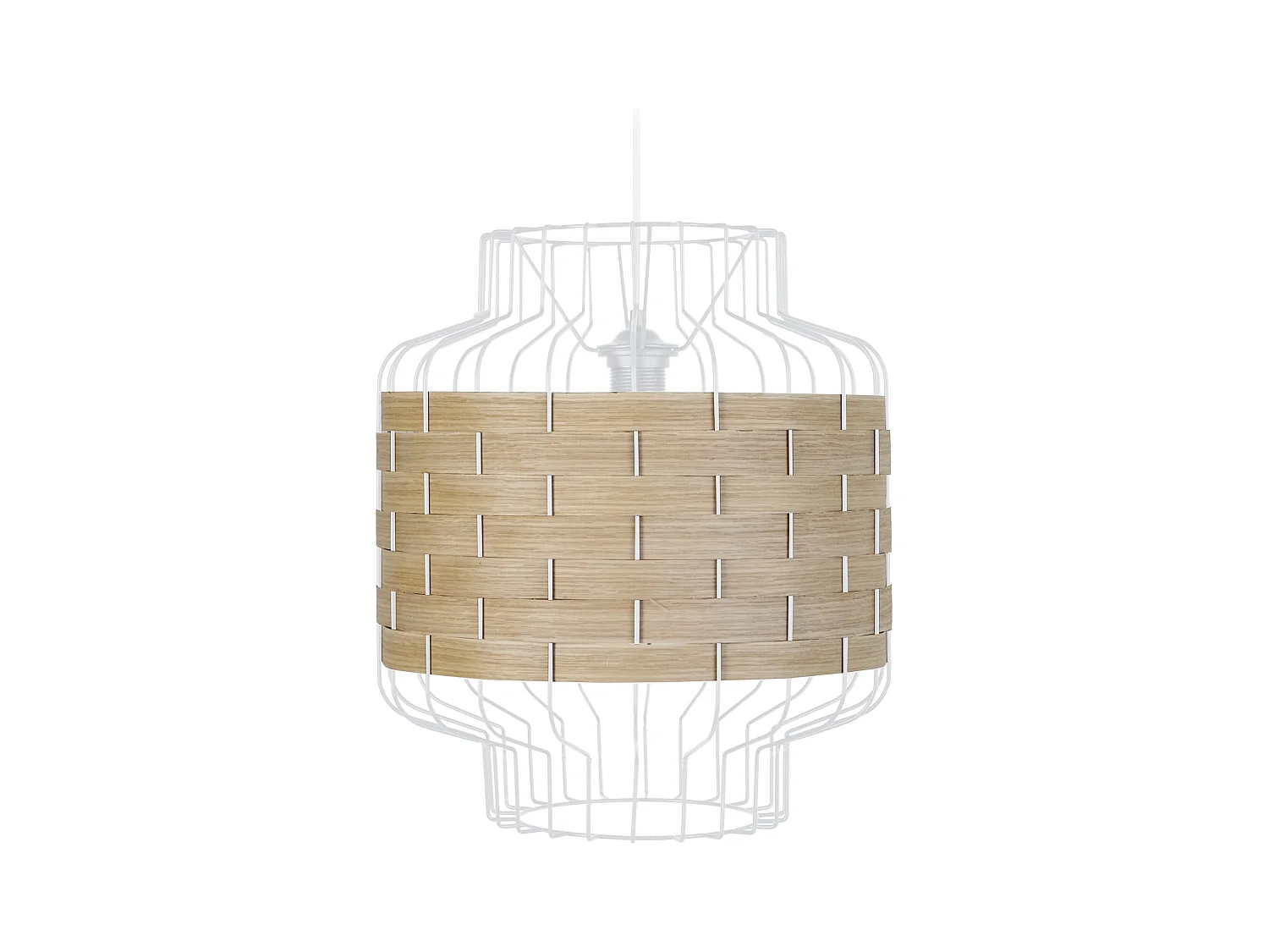 Suspension métal, blanc bois hêtre 100 cm.
