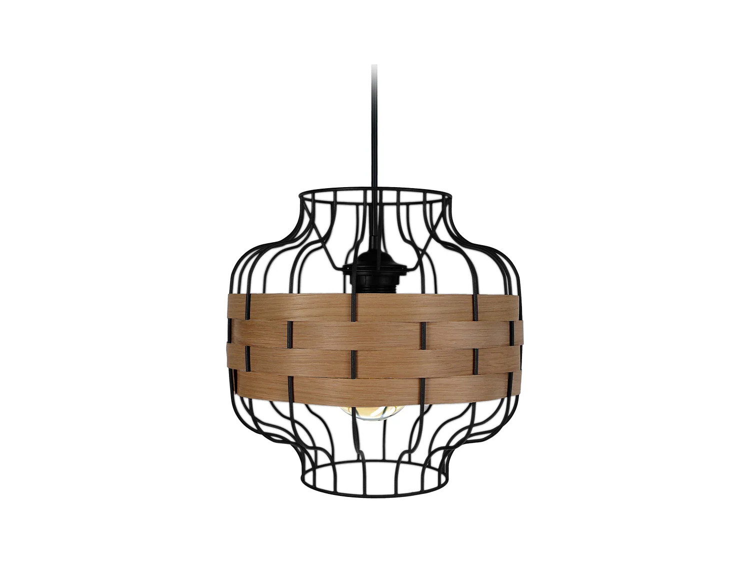 Suspension métal noir bois chêne 85 cm.