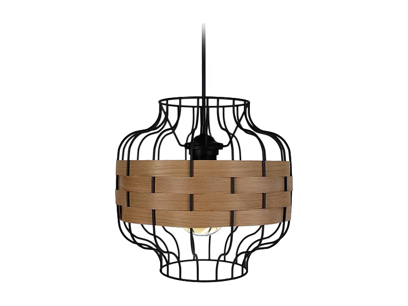 Suspension métal noir bois chêne 85 cm.