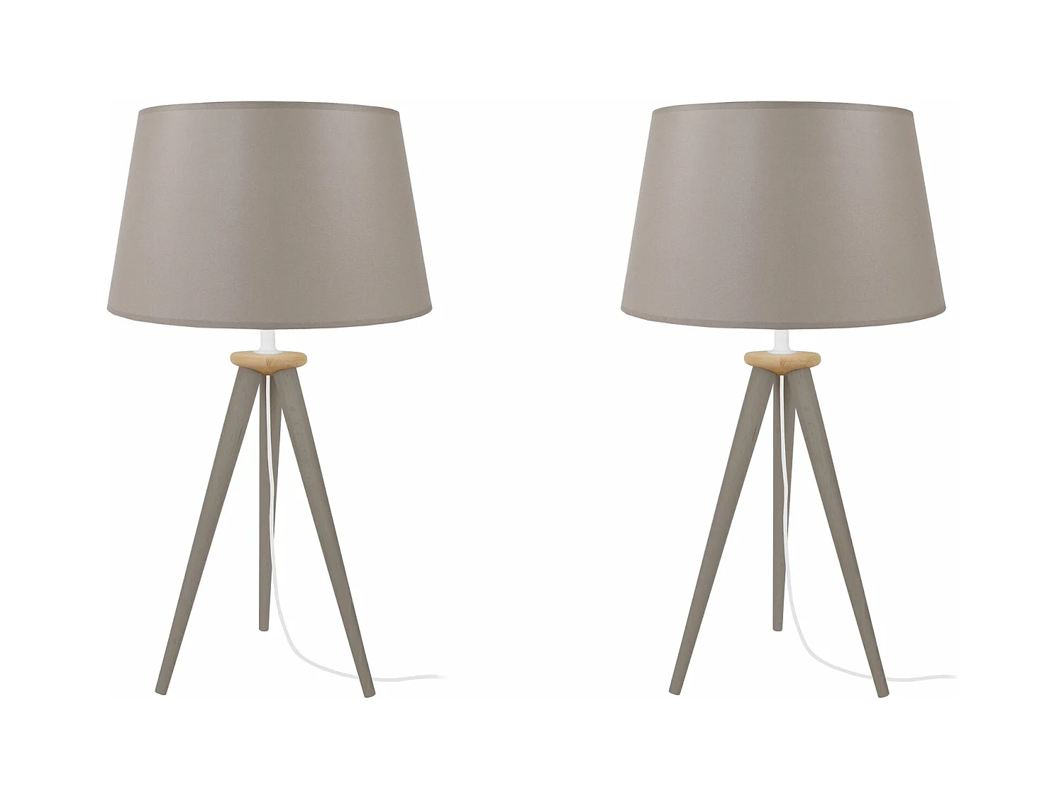 Pair de Lampes de chevet trépied bois  taupe,naturel 54 cm.
