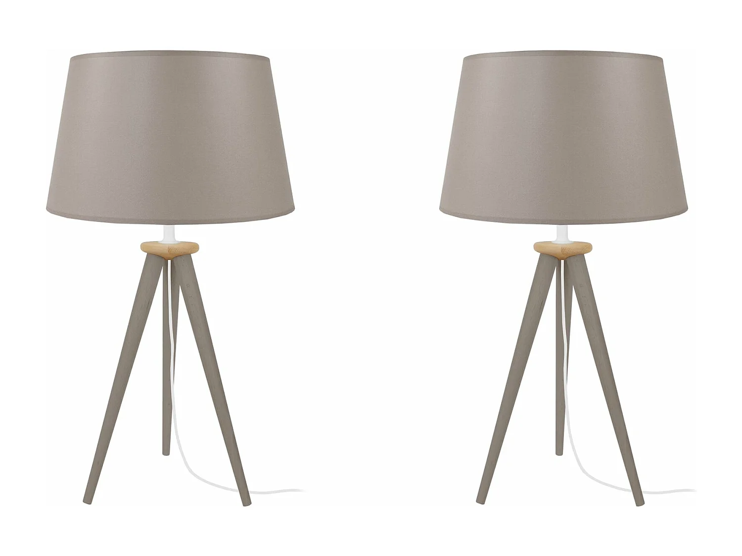 Pair de Lampes de chevet trépied bois  taupe,naturel 54 cm.