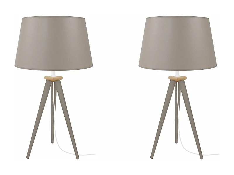 Pair de Lampes de chevet trépied bois  taupe,naturel 54 cm.