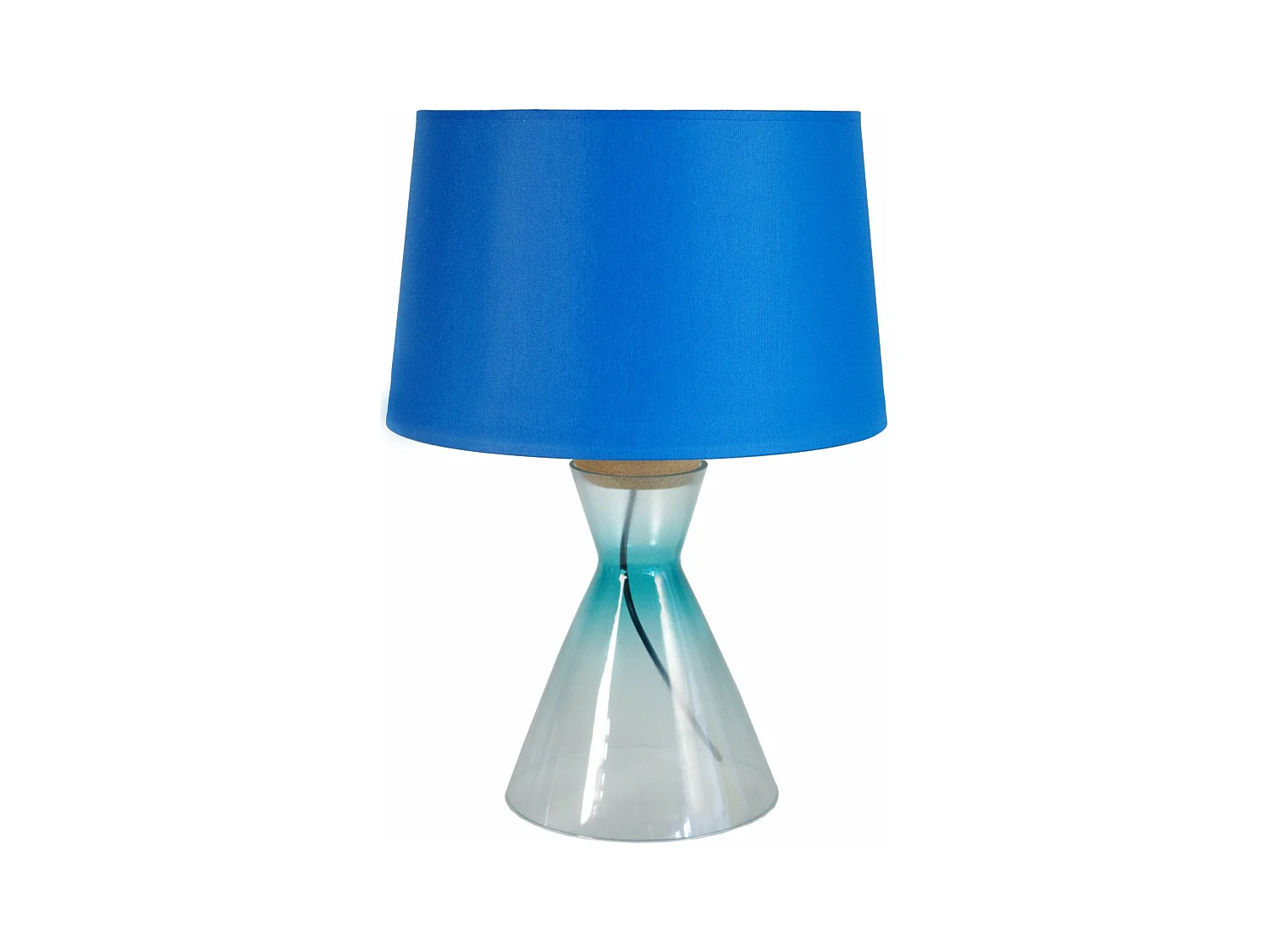 Lampe a poser conique verre  bleu 50 cm.