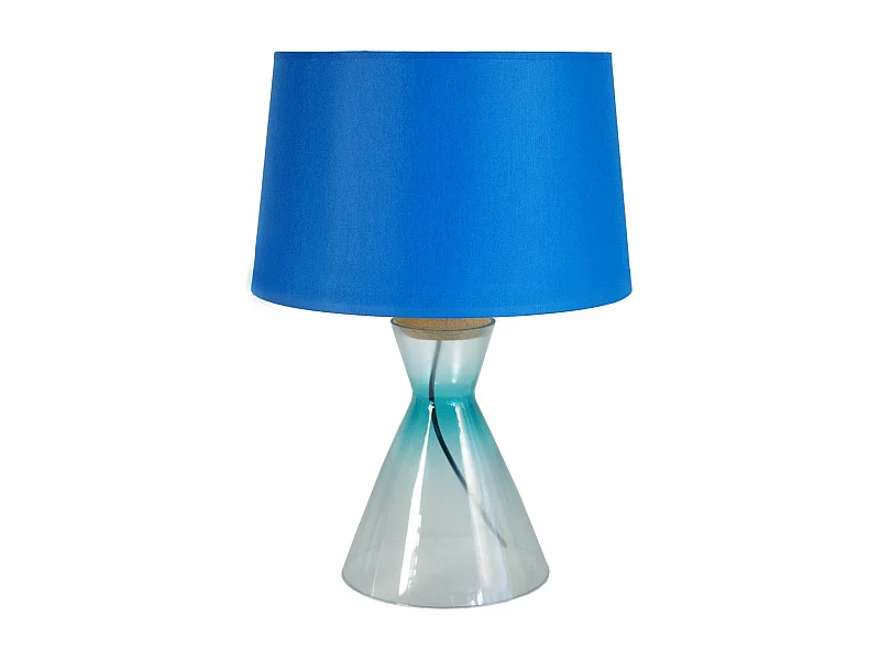 Lampe a poser conique verre  bleu 50 cm.