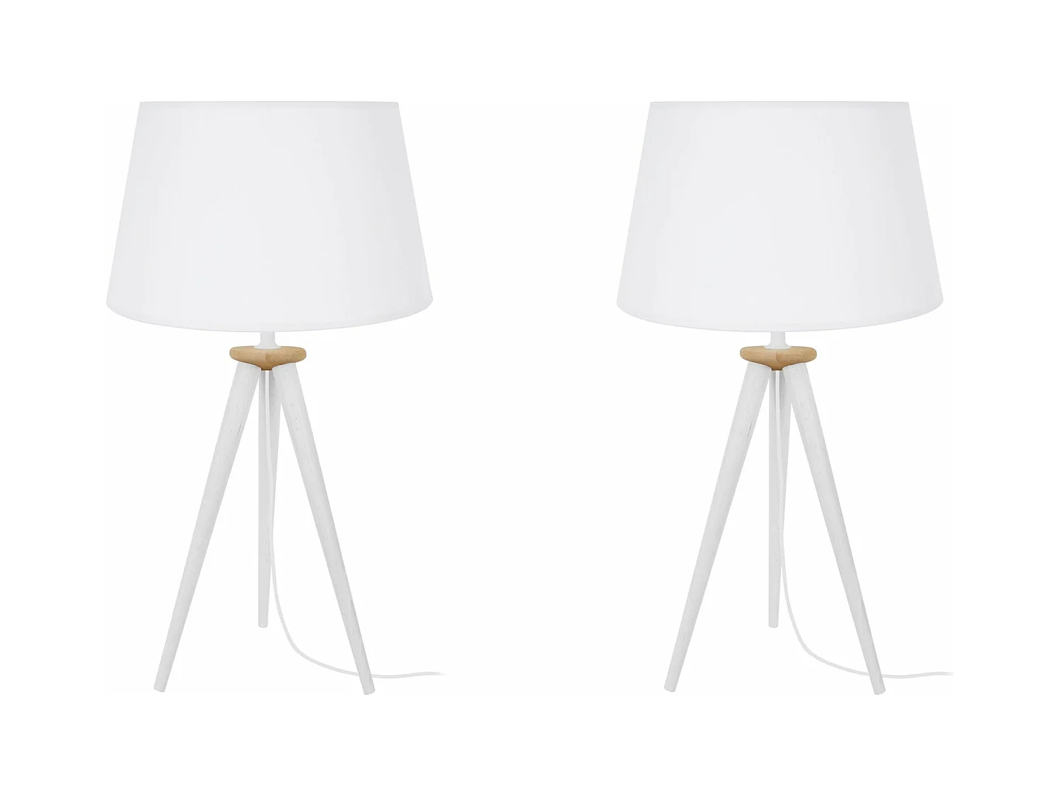 Pair de Lampes de chevet trépied bois  bois blanc,naturel 54 cm.