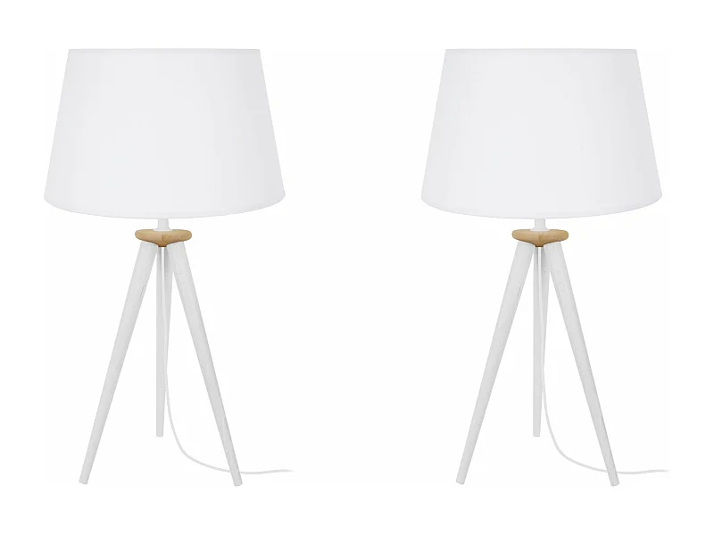 Pair de Lampes de chevet trépied bois  bois blanc,naturel 54 cm.