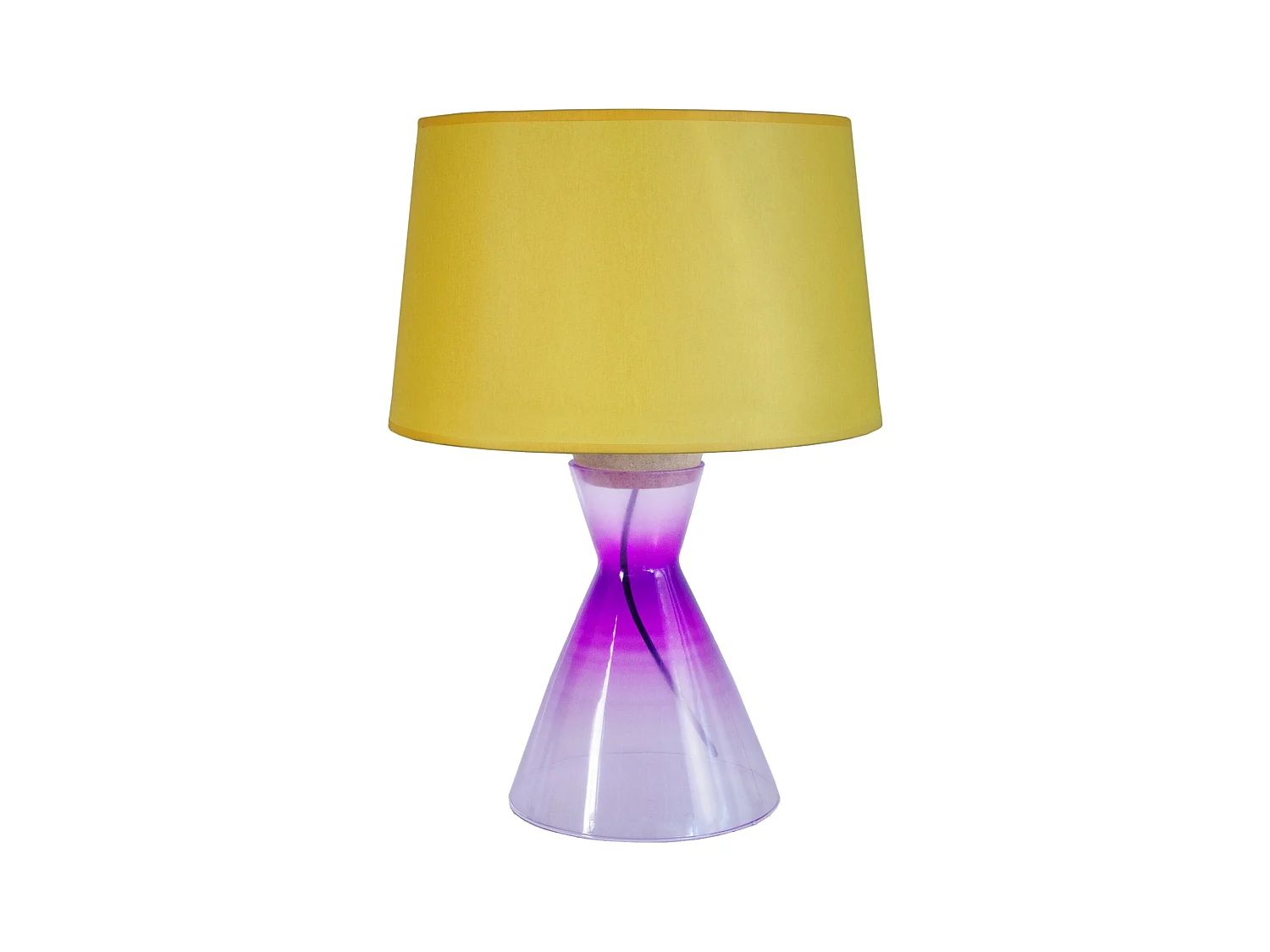 Lampe a poser conique verre  transparent rose et jaune 50 cm.