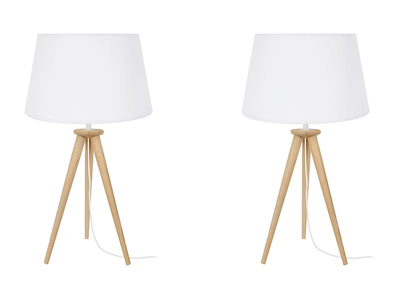 Pair de Lampes de chevet, trépied bois  naturel 54 cm.