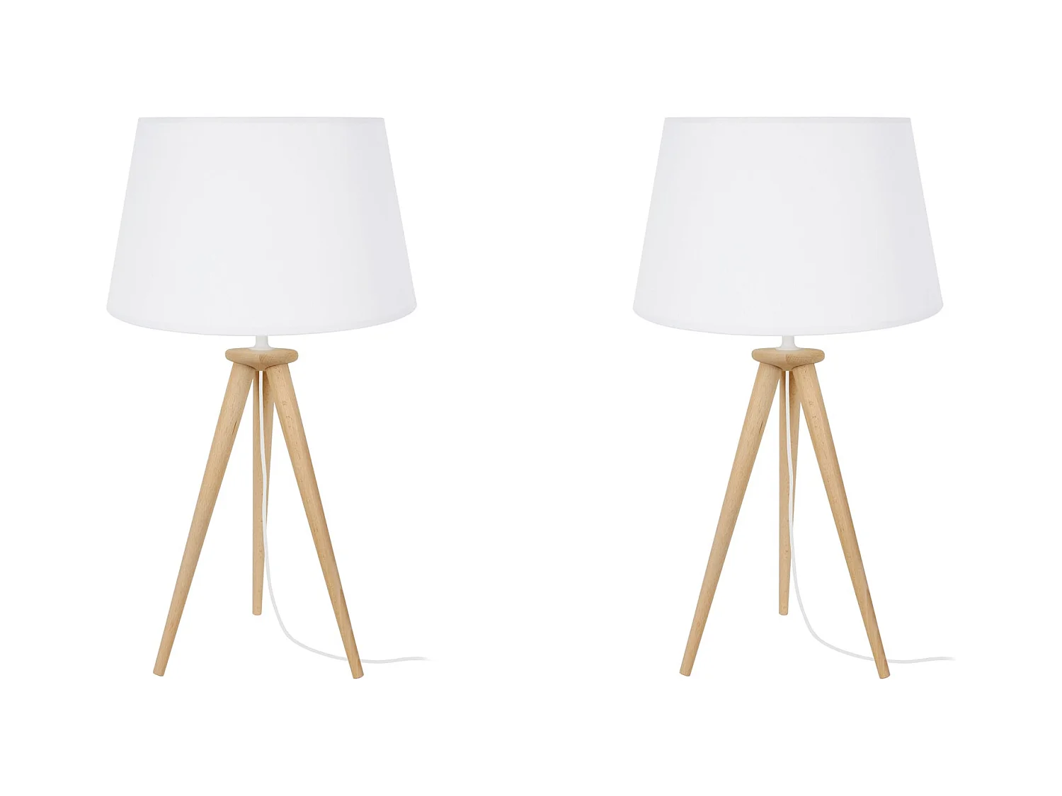 Pair de Lampes de chevet, trépied bois  naturel 54 cm.