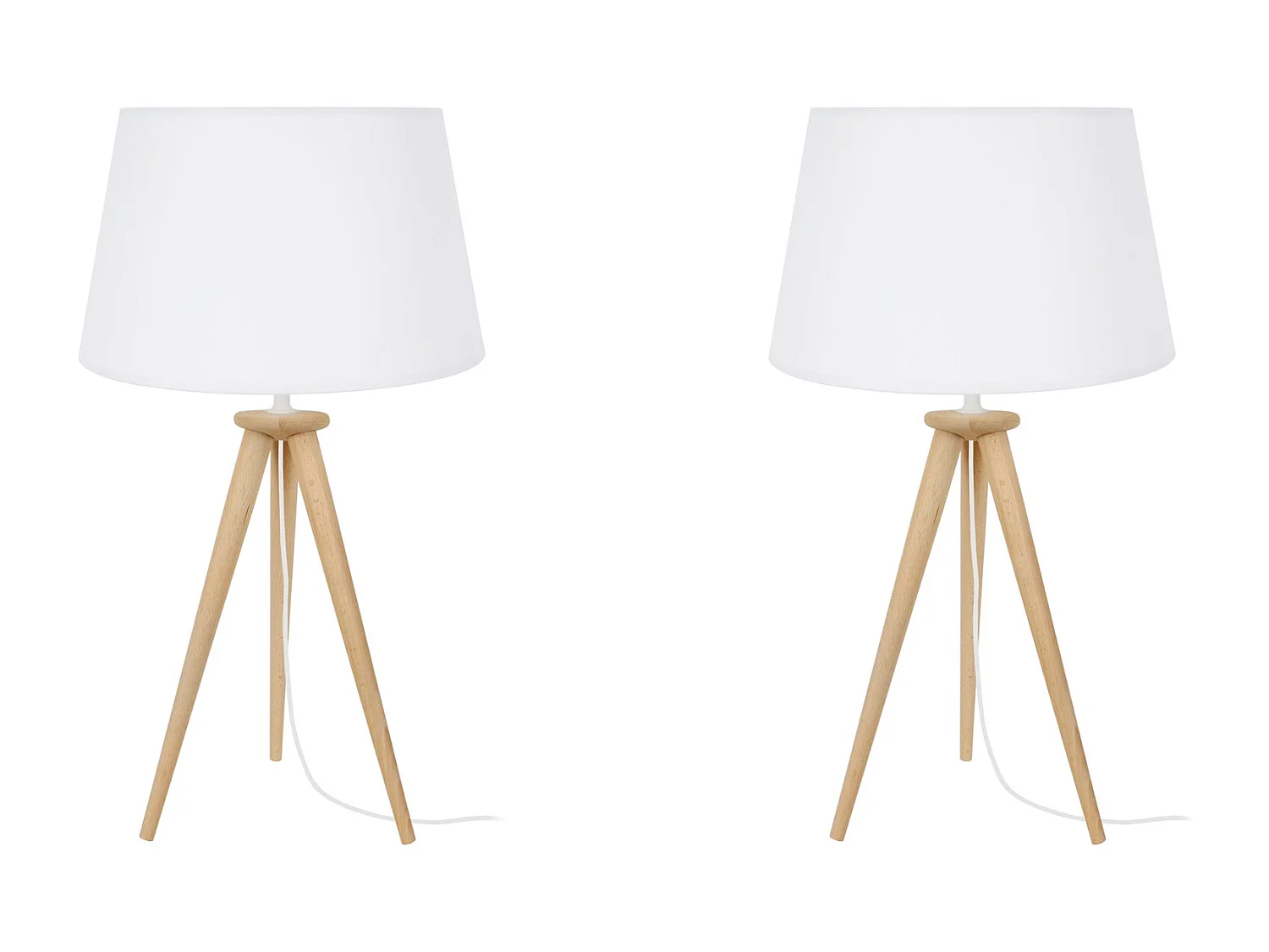 Pair de Lampes de chevet, trépied bois  naturel 54 cm.