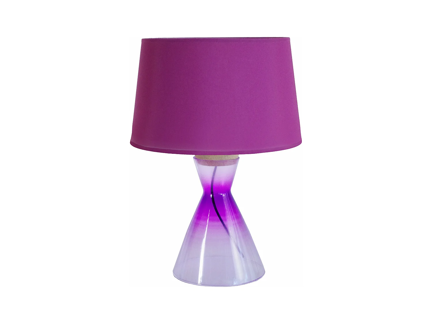 Lampe a poser conique verre  transparent violet 50 cm.