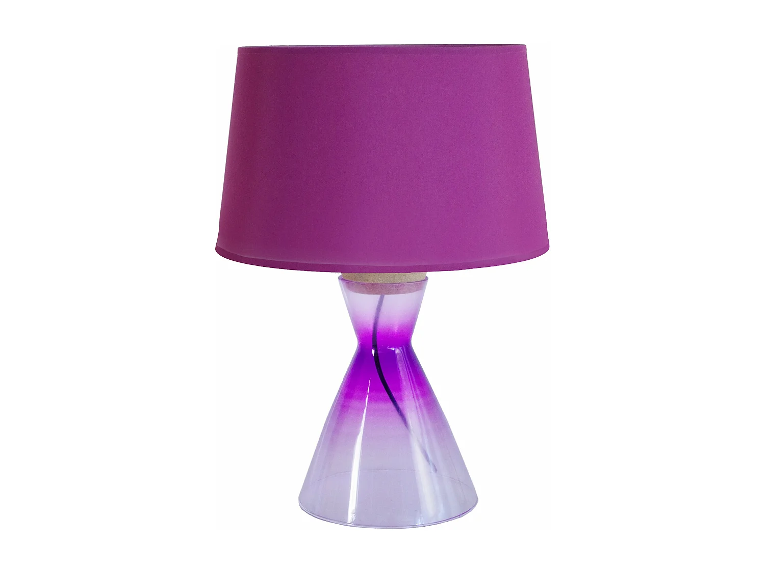 Lampe a poser conique verre  transparent violet 50 cm.