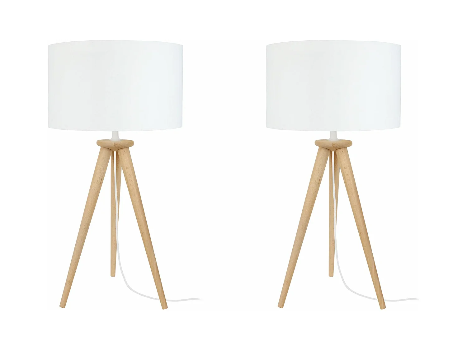 Pair de Lampes de chevet trépied bois  naturel 54 cm.