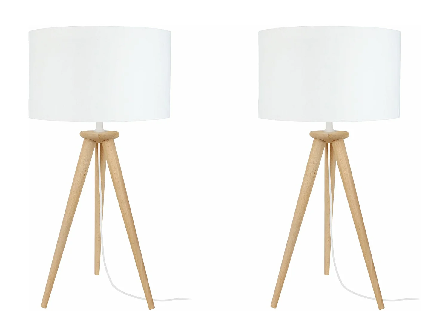 Pair de Lampes de chevet trépied bois  naturel 54 cm.