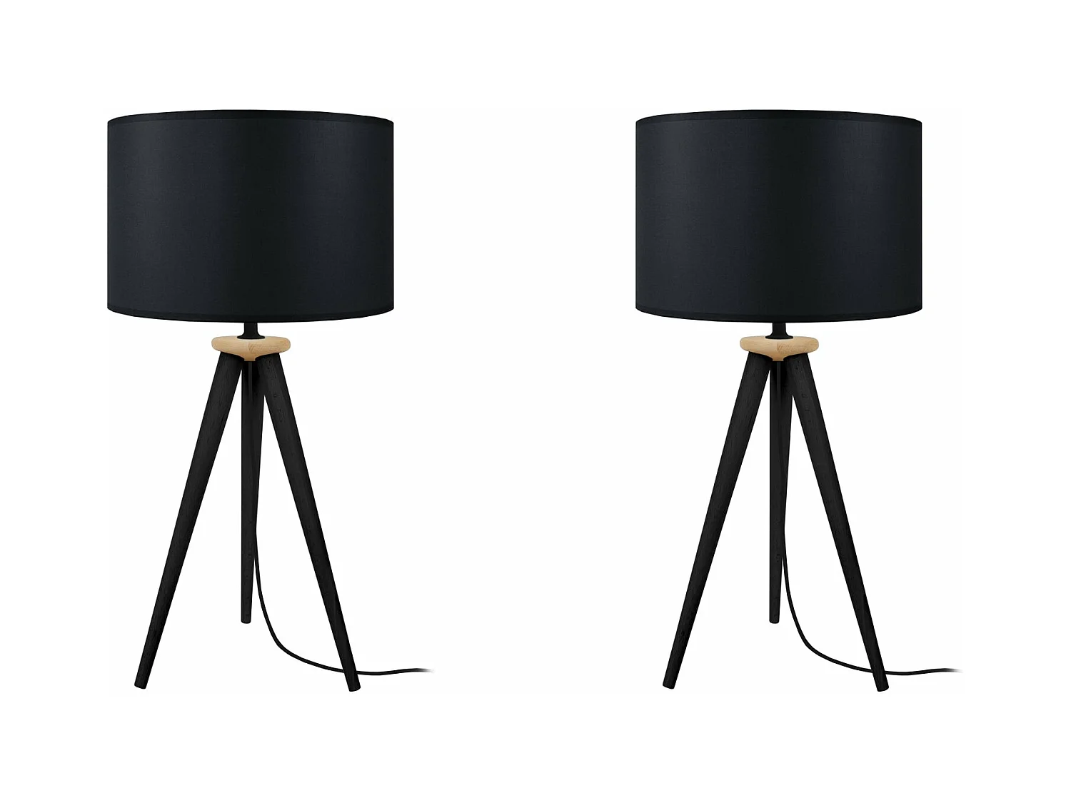 Pair de Lampes de chevet trépied bois  bois noir,naturel 54 cm.