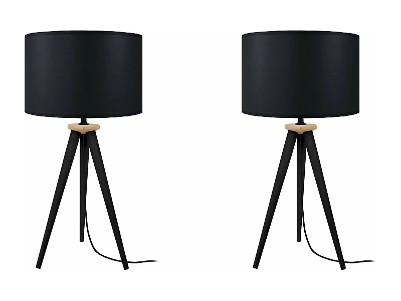 Pair de Lampes de chevet trépied bois  bois noir,naturel 54 cm.