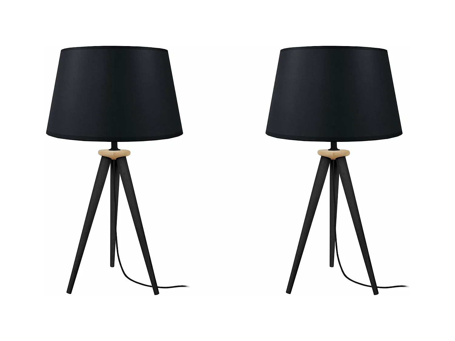 Pair de Lampes de chevet trépied, bois  bois noir,naturel 54 cm.