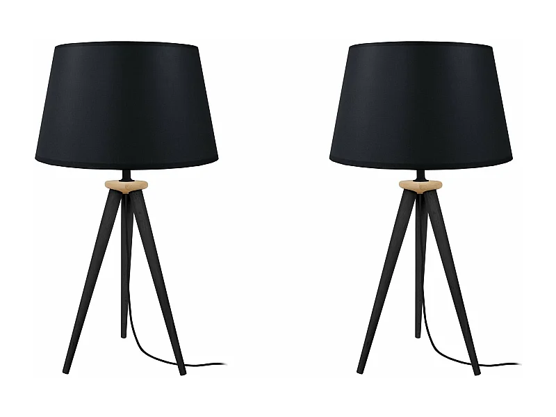 Pair de Lampes de chevet trépied, bois  bois noir,naturel 54 cm.