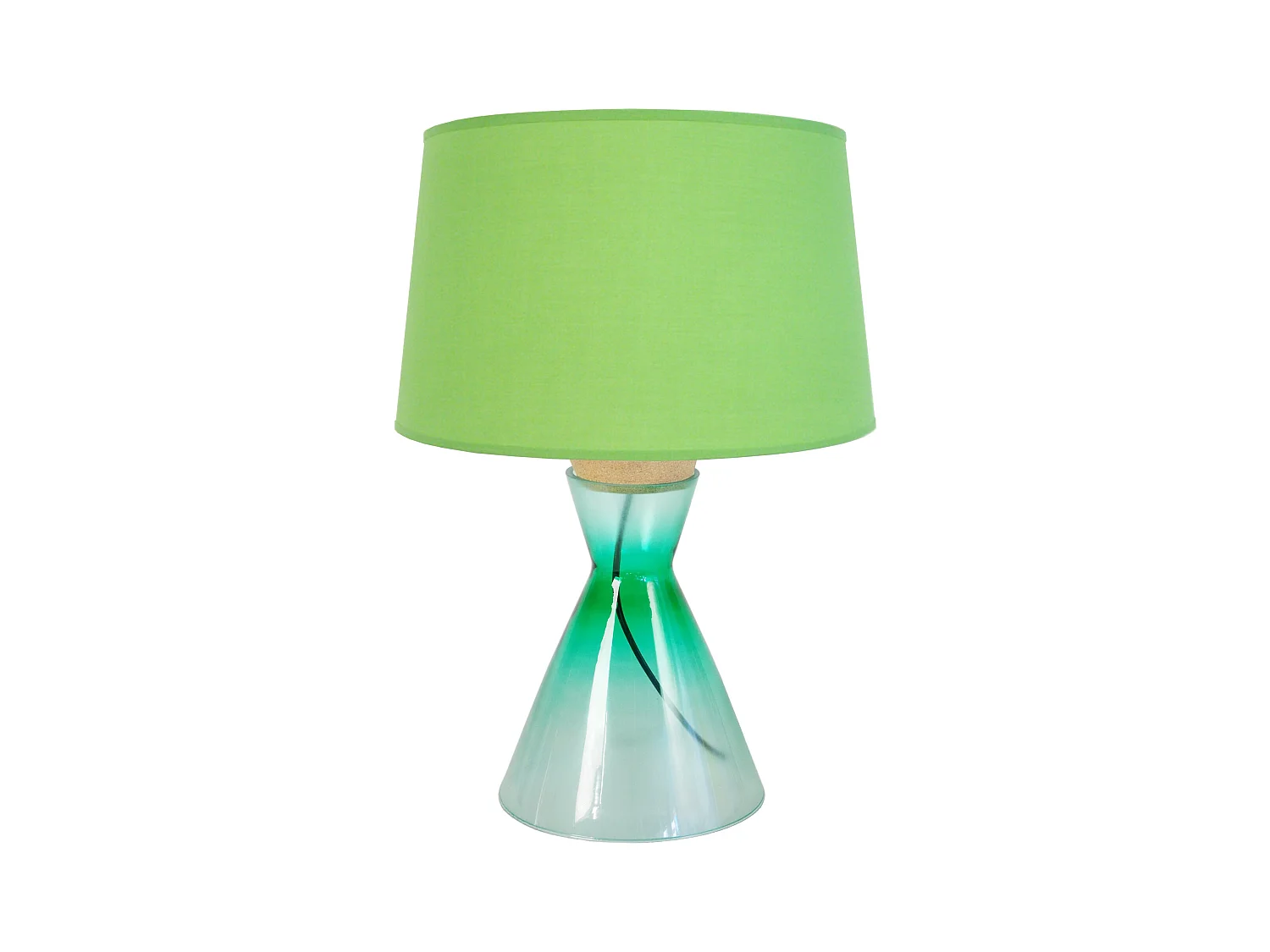 Lampe a poser conique verre  transparent vert foncé 50 cm.