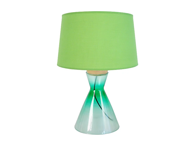 Lampe a poser conique verre  transparent vert foncé 50 cm.