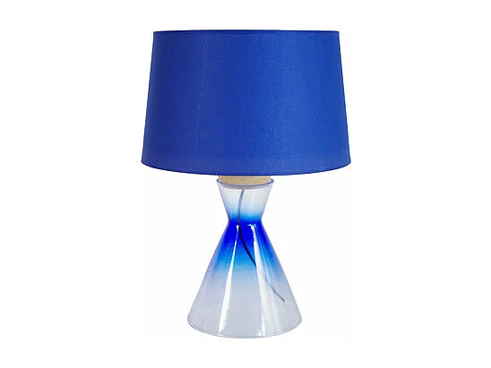 Lampe a poser conique verre  transparent bleu 50 cm.