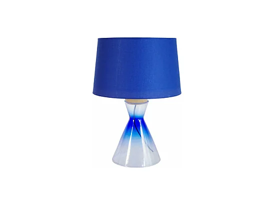 Lampe a poser conique verre  transparent bleu 50 cm.