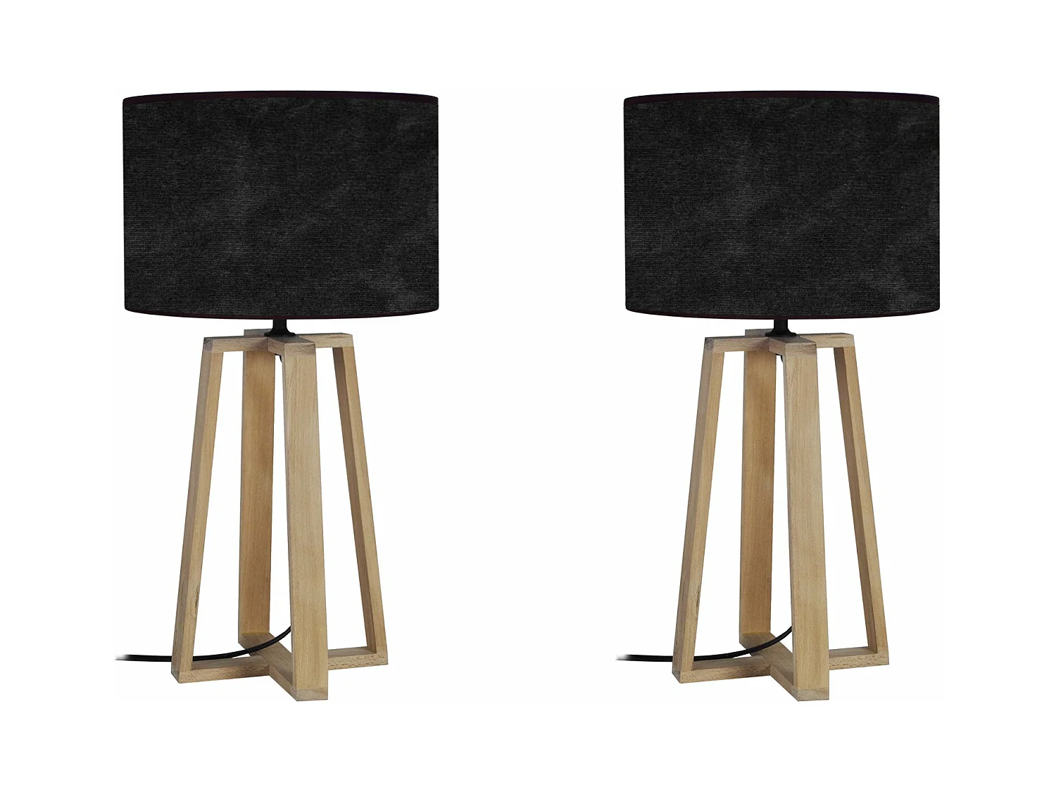 Pair de Lampes de chevet colonne bois  naturel,velournoir 50 cm.
