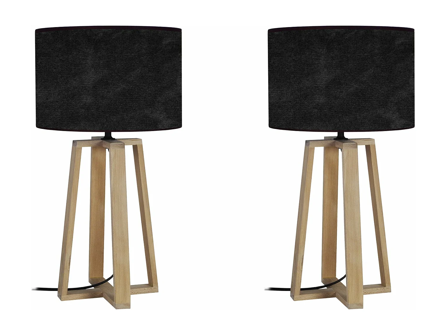 Pair de Lampes de chevet colonne bois  naturel,velournoir 50 cm.