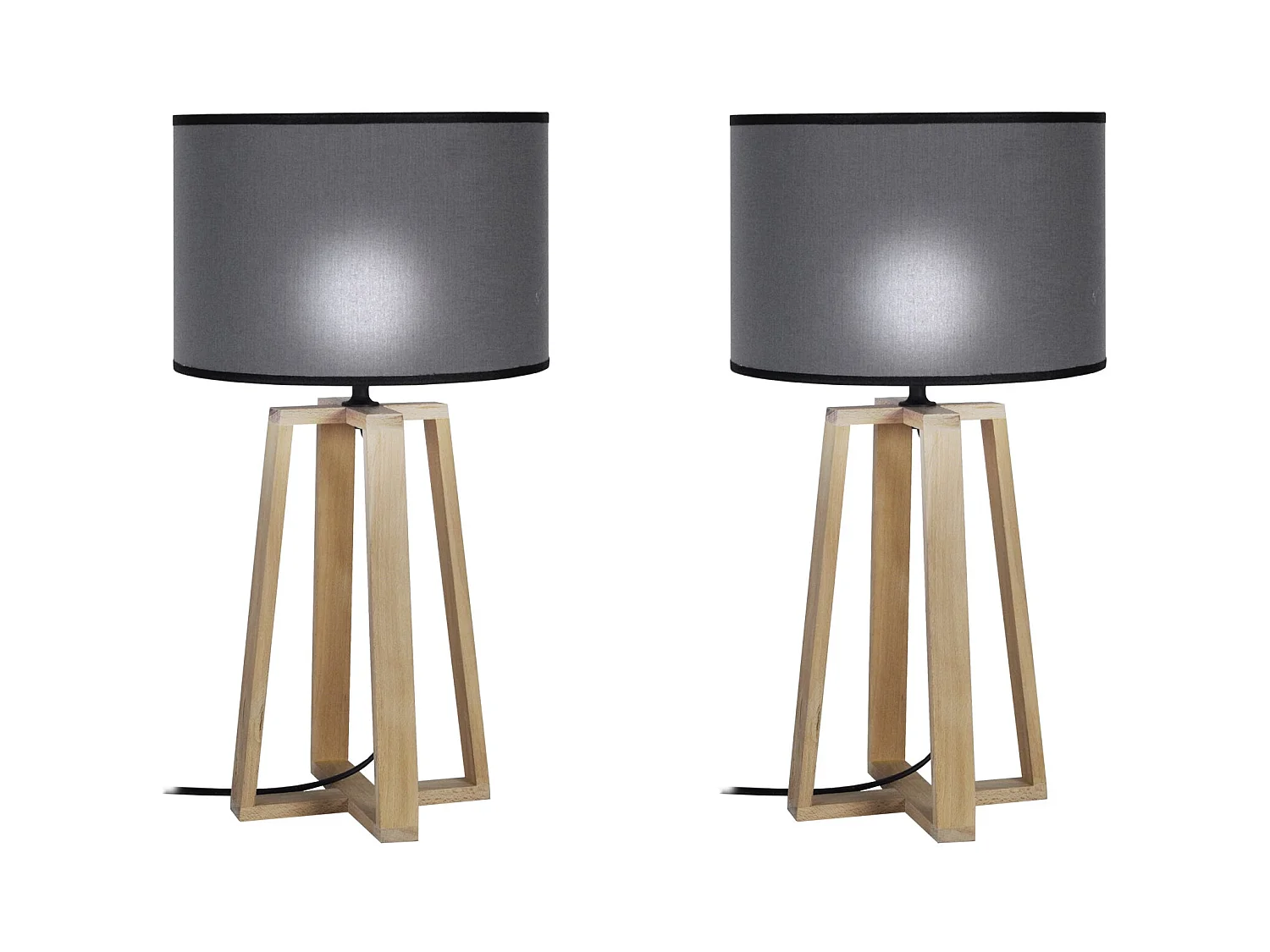 Pair de Lampes de chevet colonne bois  naturel, fumée 50 cm.