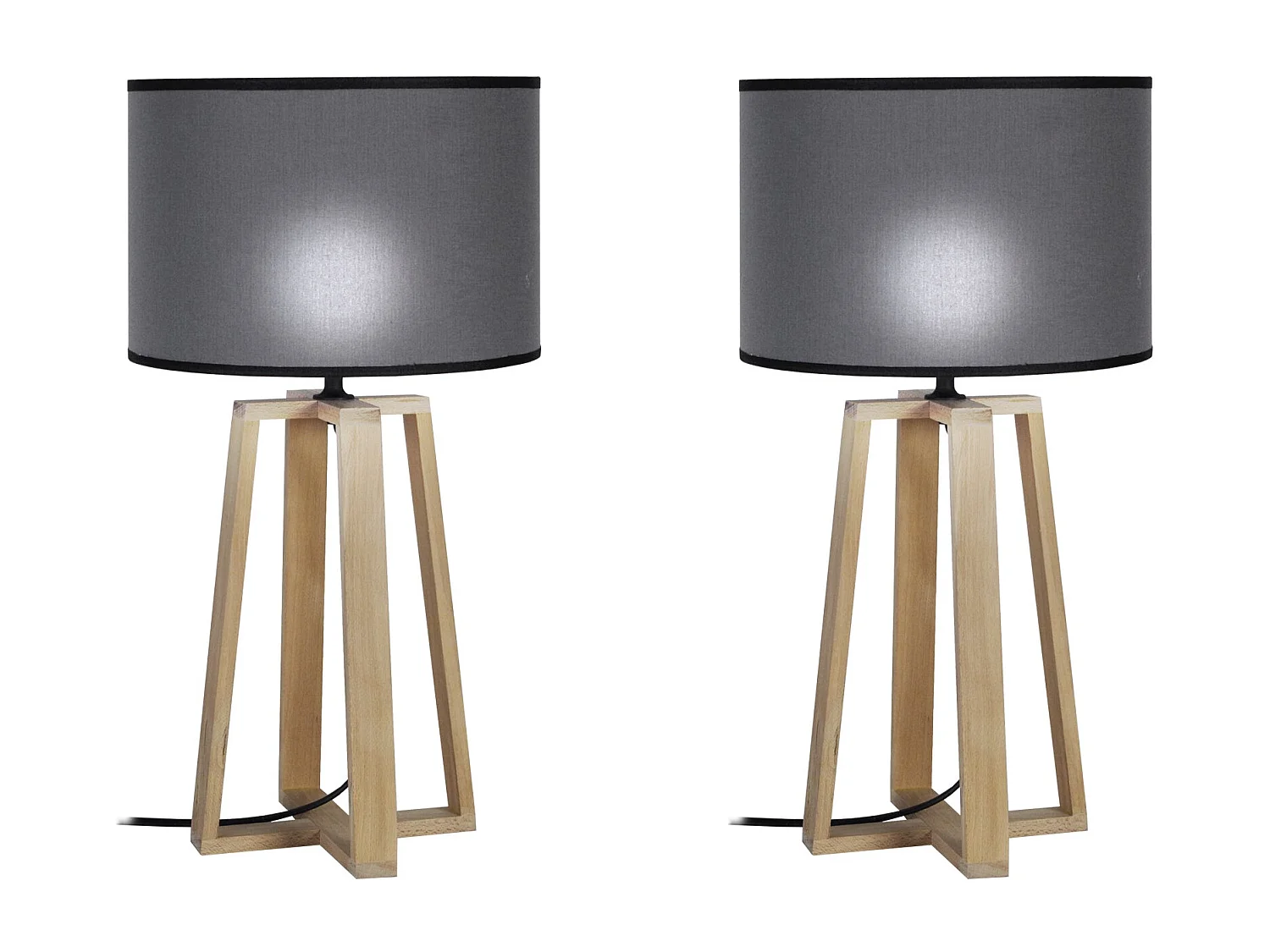 Pair de Lampes de chevet colonne bois  naturel, fumée 50 cm.