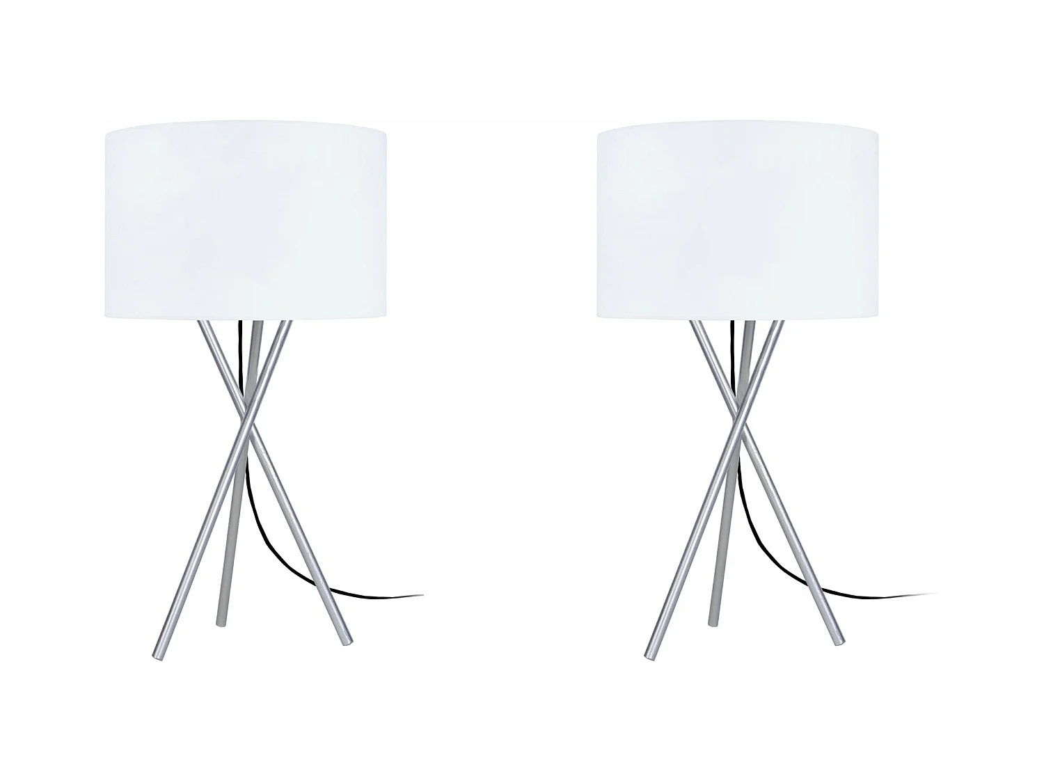 Pair de Lampes de chevet, trépied métal  aluminium,blanc 41 cm.
